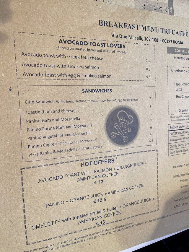 Highly rated cafe on the way to trevi fountain.
