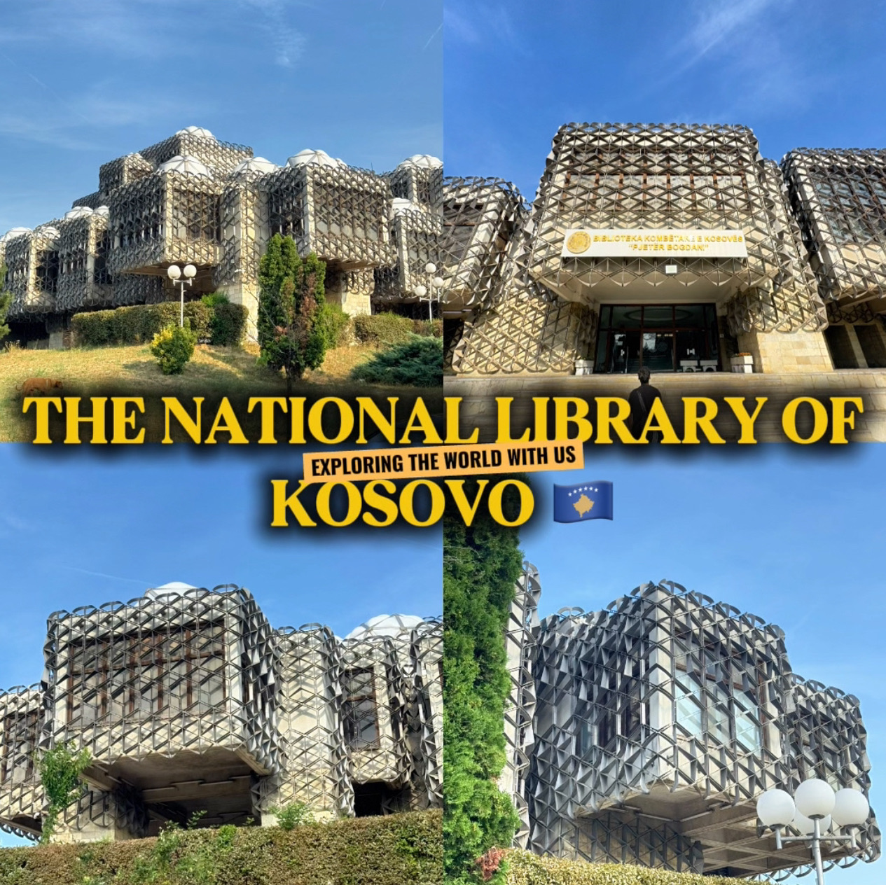 #europetrip 

The National Library of Kosovo in Pristina is famous for its iconic futuristic design — a mix of cube structures wrapped with a metal lattice and topped with white domes. 🏛️⚪ It looks like something straight out of a sci-fi movie, making it one of the most photographed buildings in the country! 📸✨

Inside, you’ll find reading halls, exhibitions, and cultural collections that showcase Kosovo’s history and identity. 🇽🇰📖 Even if you’re not a book lover, the architecture alone makes this spot worth a visit.

A must-see landmark when exploring Pristina — bold, unusual, and unforgettable! 🔥🌟