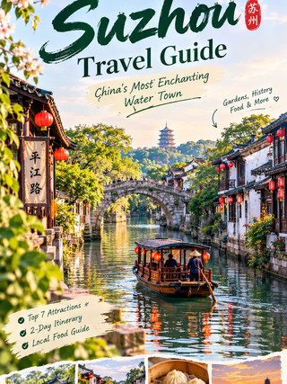 Suzhou Travel Guide: Discover China’s Most Enchanting Water Town

Ancient Canals, Classical Gardens and Timeless Jiangnan Charm — The Perfect 2-Day Escape

Imagine gliding along a peaceful canal in a traditional wooden boat, walking across ancient stone bridges and discovering elegant Chinese gardens hidden behind whitewashed walls. As the sun sets, red lanterns illuminate historic streets, and the reflections of traditional houses shimmer on the water.

Welcome to Suzhou, one of China’s most beautiful destinations for travellers seeking culture, romance and authentic Jiangnan charm.

Located in Jiangsu Province, Suzhou is famous for its classical gardens, historic canals, traditional architecture and delicate local cuisine. Often celebrated for its poetic scenery, the city offers a refreshing contrast to China’s modern megacities.

Whether you are a photography lover, a history enthusiast or a traveller searching for a relaxing weekend getaway, Suzhou deserves a place on your China travel bucket list.

Here is how to discover the best of Suzhou in two unforgettable days.

1. Humble Administrator’s Garden (拙政园) — A Masterpiece of Classical China

No visit to Suzhou is complete without exploring the Humble Administrator’s Garden, one of China’s most celebrated classical gardens and a UNESCO World Heritage Site.

Created around the beginning of the 16th century, the garden features peaceful ponds, elegant pavilions, winding paths, lotus plants and beautifully framed landscapes. Every corner reveals a carefully composed view that reflects traditional Chinese ideas about harmony between architecture and nature.

Unlike a modern park, this garden invites you to slow down and appreciate the details.

Travel tip: Visit early in the morning to enjoy a more peaceful atmosphere and take beautiful photographs before the busiest hours.

2. Pingjiang Road (平江路) — Walk Through Old Suzhou

If you want to experience the soul of Suzhou, spend time wandering along Pingjiang Road.

This historic canal-side neighbourhood is lined with traditional houses, small bridges, independent shops, tea houses and local snack stalls. Narrow lanes branch away from the main street, revealing quieter corners that feel far removed from the pace of modern city life.

You can enjoy a cup of tea, browse handmade souvenirs or simply watch traditional boats move slowly through the canal.

Don’t miss: The reflections of old buildings on the water, especially in the softer light of early morning or late afternoon.

3. Shantang Street (山塘街) — Suzhou After Dark

Shantang Street is one of the city’s most atmospheric places to visit, particularly after sunset.

Traditional architecture, lantern-lit storefronts and canal views create a memorable setting for an evening stroll. The historic street dates back more than a thousand years and has long been associated with Suzhou’s commercial and cultural life.

Browse the shops, try local snacks and enjoy the changing colours of the water as the lights come on.

Travel tip: Arrive before sunset to photograph the street in daylight, then stay to experience its evening atmosphere.

4. The Lingering Garden (留园) — Beauty in Every Detail

Another UNESCO-listed classical garden, the Lingering Garden is admired for its sophisticated layout, rockeries, courtyards and traditional buildings.

The garden combines natural scenery with architectural design, creating a series of intimate spaces that unfold as you walk. Elaborate windows and doorways frame different views, making even a simple corridor feel like part of a painting.

For visitors interested in Chinese aesthetics and traditional architecture, this is one of Suzhou’s most rewarding attractions.

Travel tip: Allow enough time to explore slowly rather than rushing from one section to another.

5. Tiger Hill (虎丘) — Legends, History and the Leaning Pagoda

Tiger Hill is one of Suzhou’s best-known historical attractions, combining ancient legends with beautiful landscapes.

The site is famous for the Yunyan Temple Pagoda, often called the Tiger Hill Pagoda. Its noticeable tilt makes it a fascinating landmark and a favourite subject for photography.

Walking through the wooded grounds, you will encounter historic structures, stone features and quiet pathways that reveal another side of Suzhou beyond its canals and gardens.

Travel tip: Wear comfortable shoes, as exploring the grounds involves walking along paths and gentle slopes.

6. Suzhou Museum (苏州博物馆) — Where Art Meets Architecture

Designed by renowned architect I. M. Pei, the Suzhou Museum combines contemporary architectural ideas with elements inspired by traditional Jiangnan design.

Its geometric forms, white walls, dark-grey roofs and carefully arranged courtyards create a visual connection between modern design and Suzhou’s historic identity.

Inside, visitors can explore collections related to local history, traditional art, ceramics and cultural heritage.

Important: Check the official museum booking arrangements and opening hours before visiting, as reservations may be required.

7. Jinji Lake (金鸡湖) — A Modern Side of Suzhou

Suzhou is not only about ancient streets and classical gardens. Jinji Lake showcases the city’s modern urban landscape.

The waterfront offers open views, walking paths, shopping areas and contemporary architecture. It is an excellent place to relax after a day spent exploring historic attractions.

Visit in the late afternoon for a lakeside walk, then stay into the evening to enjoy the illuminated skyline.

Best for: Couples, families, photography lovers and travellers who want to experience both traditional and modern Suzhou.

8. Discover Suzhou’s Local Food Culture

A journey through Suzhou would not be complete without exploring its distinctive Jiangnan cuisine.

Here are several local specialities to look for:

· Squirrel-shaped mandarin fish (松鼠桂鱼): A beautifully presented fish dish with a sweet-and-sour sauce.
· Suzhou-style noodles (苏式汤面): Comforting noodles served with flavourful broth and a choice of toppings.
· Yangcheng Lake hairy crab (阳澄湖大闸蟹): A celebrated seasonal delicacy, especially popular in autumn.
· Sweet-and-sour spare ribs (糖醋排骨): A savoury dish with a characteristic sweet finish.
· Osmanthus cake (桂花糕): A fragrant traditional sweet associated with Jiangnan food culture.

Explore traditional restaurants and small eateries around historic neighbourhoods, but check seasonal availability and prices before ordering.

Your Perfect 2-Day Suzhou Itinerary

Day 1: Classical Gardens and Historic Streets

Morning

· Visit the Humble Administrator’s Garden.
· Explore the Suzhou Museum, checking admission arrangements in advance.

Afternoon

· Wander along Pingjiang Road.
· Enjoy local noodles or traditional Jiangnan dishes.
· Stop at a tea house for a relaxing break.

Evening

· Visit Shantang Street.
· Enjoy a canal-side stroll and sample local snacks.

Day 2: Ancient Legends and Modern Lakeside Views

Morning

· Explore Tiger Hill and its famous leaning pagoda.

Afternoon

· Visit the Lingering Garden.
· Enjoy a relaxed lunch and explore nearby streets.

Evening

· Head to Jinji Lake for sunset and city views.
· Finish your trip with a memorable local dinner.

This itinerary balances culture, architecture, food and scenery without trying to squeeze too many attractions into one day.

Best Time to Visit Suzhou

Spring (March–May): Pleasant temperatures and fresh greenery make it a wonderful time to explore gardens and canals.

Summer (June–August): Lotus flowers and lush landscapes create beautiful scenery, although temperatures can be hot and rainfall is possible.

Autumn (September–November): Comfortable sightseeing weather and seasonal hairy crab make this a particularly attractive period for many travellers.

Winter (December–February): Quieter streets and misty canal views offer a peaceful atmosphere, but temperatures can be cold.

For most first-time visitors, spring and autumn are excellent choices.

Practical Travel Tips for Suzhou

· Getting there: Suzhou is well connected to major Chinese cities by rail, including frequent services from Shanghai. Choose the station that best suits your hotel and itinerary.
· Getting around: Use the metro, buses, taxis or ride-hailing services to move between attractions.
· Book ahead: Popular museums and attractions may require advance reservations, especially during holidays.
· Wear comfortable shoes: Historic streets, garden paths and stone bridges are best explored on foot.
· Prepare for crowds: Visit popular gardens early and consider travelling outside major Chinese public holidays.
· Bring payment options: Check which mobile payment methods are accepted and keep your travel documents accessible.
· Respect local culture: Follow garden and museum rules, and be considerate when photographing residents or visitors.

Final Thoughts: Why Suzhou Belongs on Your China Bucket List

Suzhou is a destination that invites you to travel at a slower pace. Its classical gardens reveal the beauty of traditional Chinese design, its canals preserve the atmosphere of old Jiangnan, and its modern waterfront shows how the city continues to evolve.

From wandering through Pingjiang Road to admiring the Humble Administrator’s Garden, watching lanterns illuminate Shantang Street and enjoying a bowl of traditional Suzhou noodles, every experience adds another layer to the city’s charm.

My recommended way to experience Suzhou is simple: spend the morning exploring a classical garden, the afternoon wandering beside ancient canals, and the evening enjoying local food beneath glowing lanterns.

You may arrive for the scenery, but it is the peaceful atmosphere, rich culture and small discoveries along the way that make Suzhou unforgettable.

If you could choose only one experience in Suzhou, would it be exploring a classical garden, taking a traditional canal boat ride or tasting authentic Jiangnan cuisine?

#Suzhou #SuzhouTravel #ChinaTravel #Jiangnan #PingjiangRoad #ShantangStreet #ClassicalGardens #ChinaBucketList #TravelInspiration #TripTravel