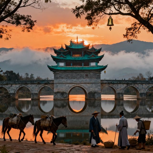 雙龍臥波,夕陽下的建水十七孔橋。 雙龍臥波,夕陽下的建水十七孔橋。