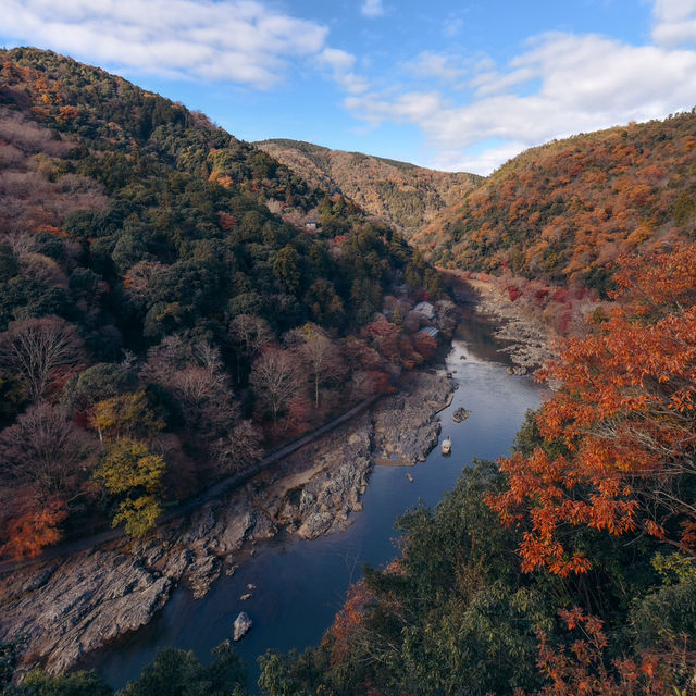 深秋紅葉下的嵐山公園