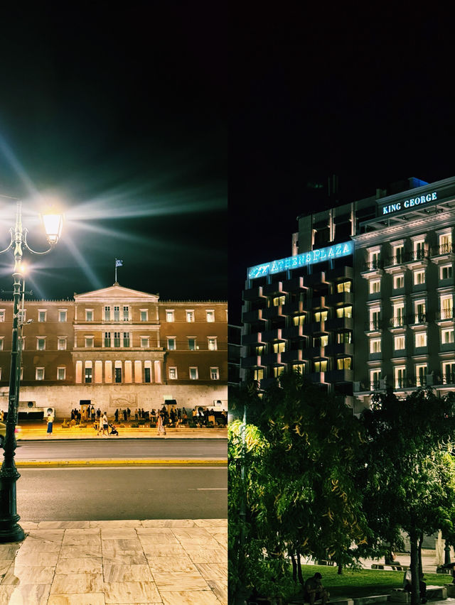 빛으로 물든 아테네의 밤, 분수 광장에서의 순간 