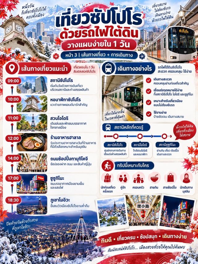🇯🇵❄️ เที่ยวซัปโปโรด้วยรถไฟใต้ดิน วางแผนง่ายใน 1 วัน! 🚇✨ 🇯🇵❄️ เที่ยวซัปโปโรด้วยรถไฟใต้ดิน วางแผนง่ายใน 1 วัน! 🚇✨