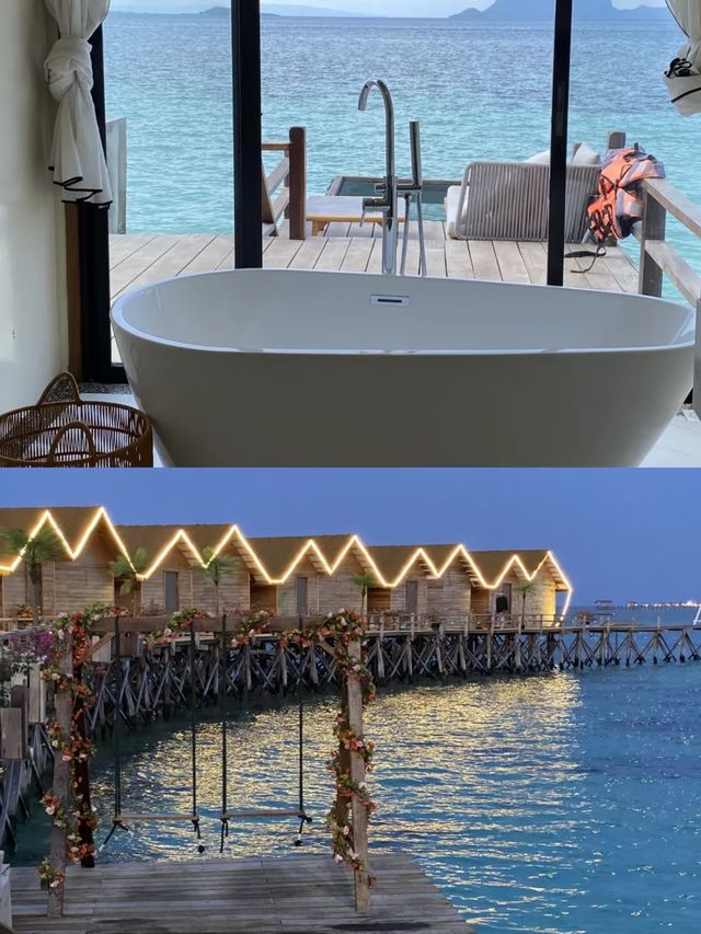 仙本那果凍海水屋，躺在床上都能看到海