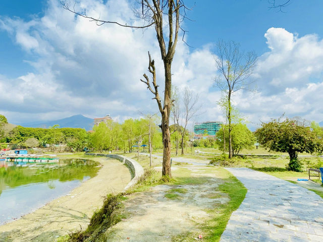 Great park by the bank of Fewa Lake