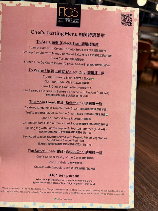 Chef's Tasting Menu $338/head