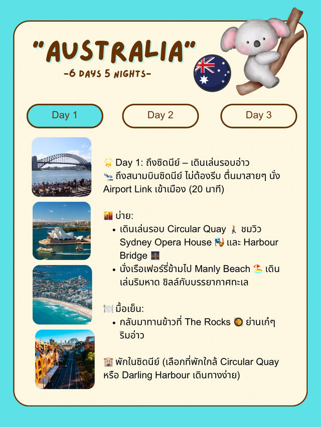 แจกแพลนเที่ยวออสเตรเลีย 🇦🇺  ✨ 6 วัน 5 คืน 