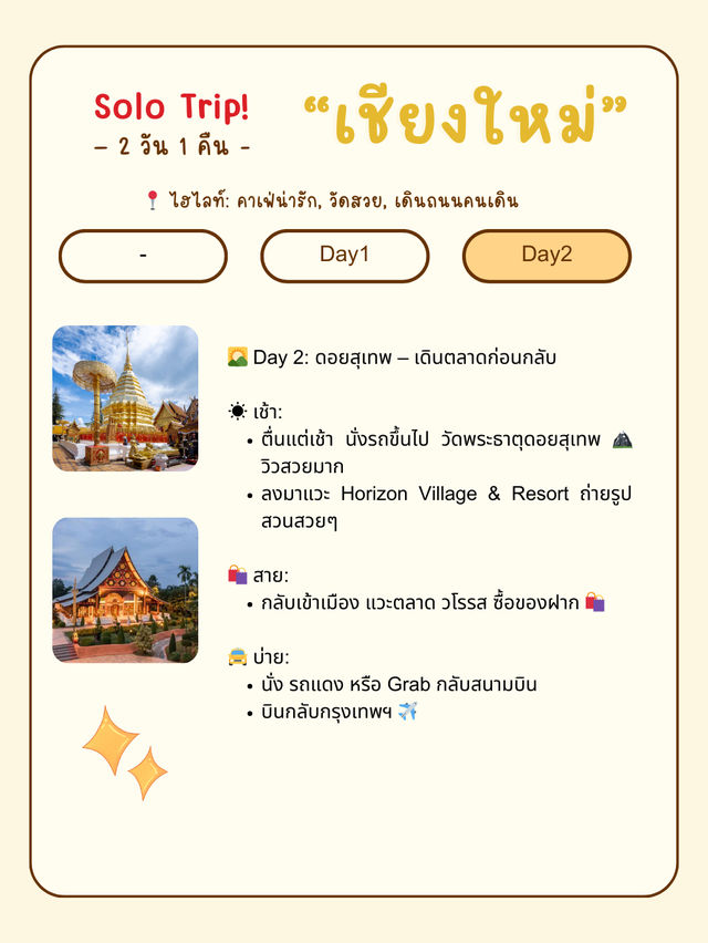 🏔️ เชียงใหม่ 2 วัน 1 คืน – เที่ยวคนเดียวก็ชิลล์ได้