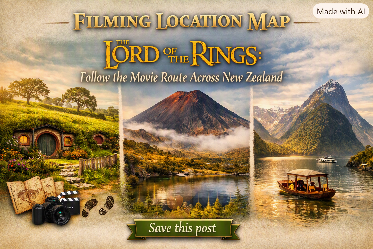 🗺️ FILMING LOCATION MAP — The Lord of the Rings: Follow the Movie Route Across New Zealand 🌿🎬
