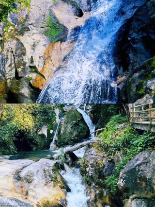 A visual feast of cascading water from the top of the bamboo forest. 