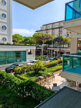 Features of a small hotel on the beach in Rimini, Italy