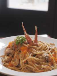 屯門友聚腳Cafe，CP值高的🦀蟹膏意粉 