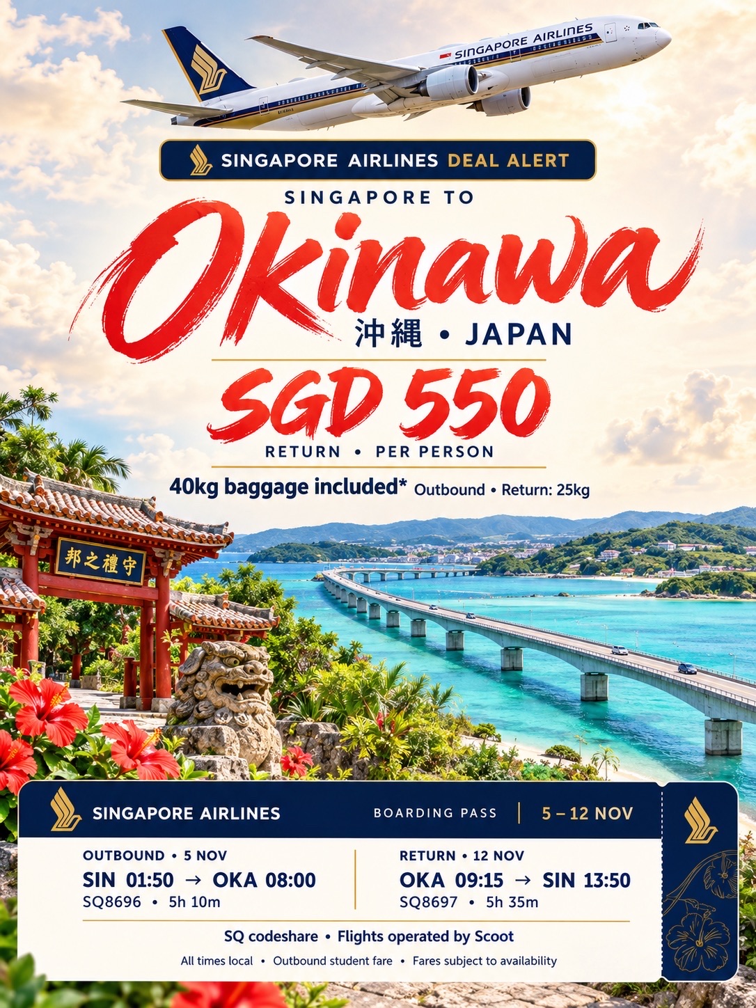✈️ Singapore Airlines Deal: SG-Okinawa Japan from ~SGD 550 Return! 🌺 