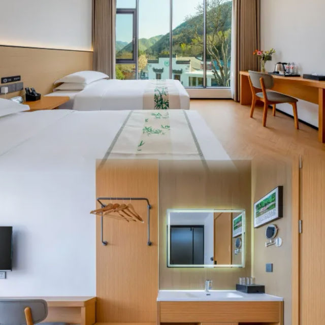 A retreat in Jing County, amidst mountains and rivers, where tea aroma mingles with bamboo's grace.