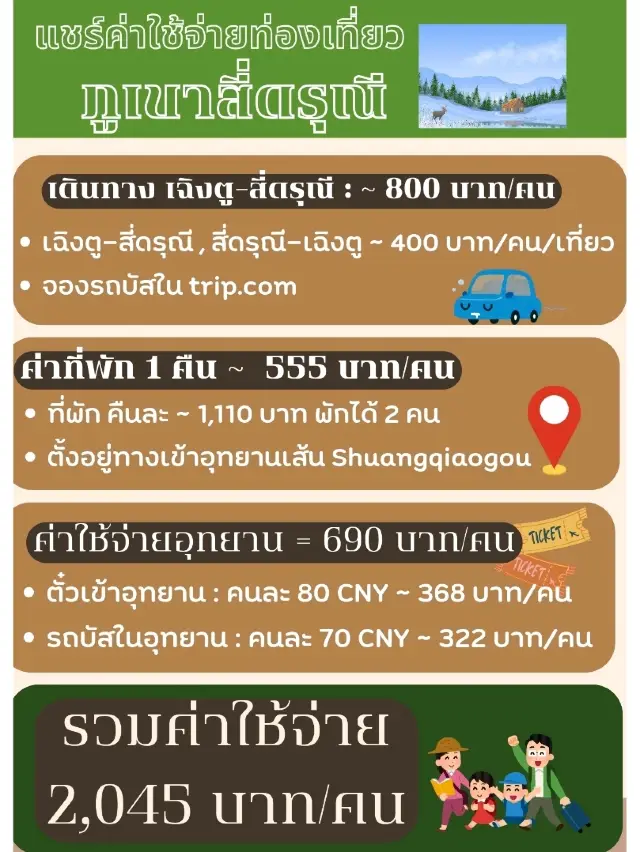 แชร์งบเที่ยว : เฉิงตู <-> ภูเขาสี่ดรุณี