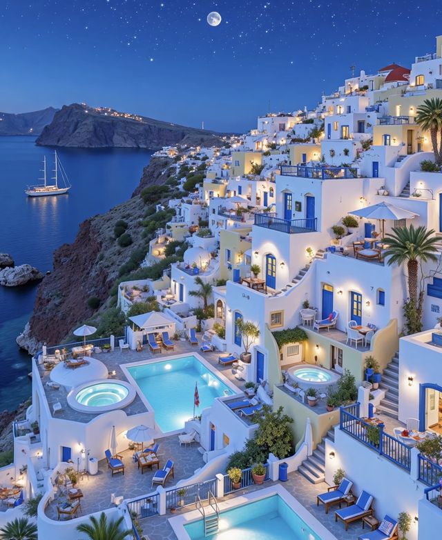 聖托里尼島絕美夜景浪漫小鎮的光影魔法