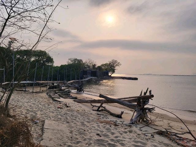 日落景色美麗的流浮山泥灘