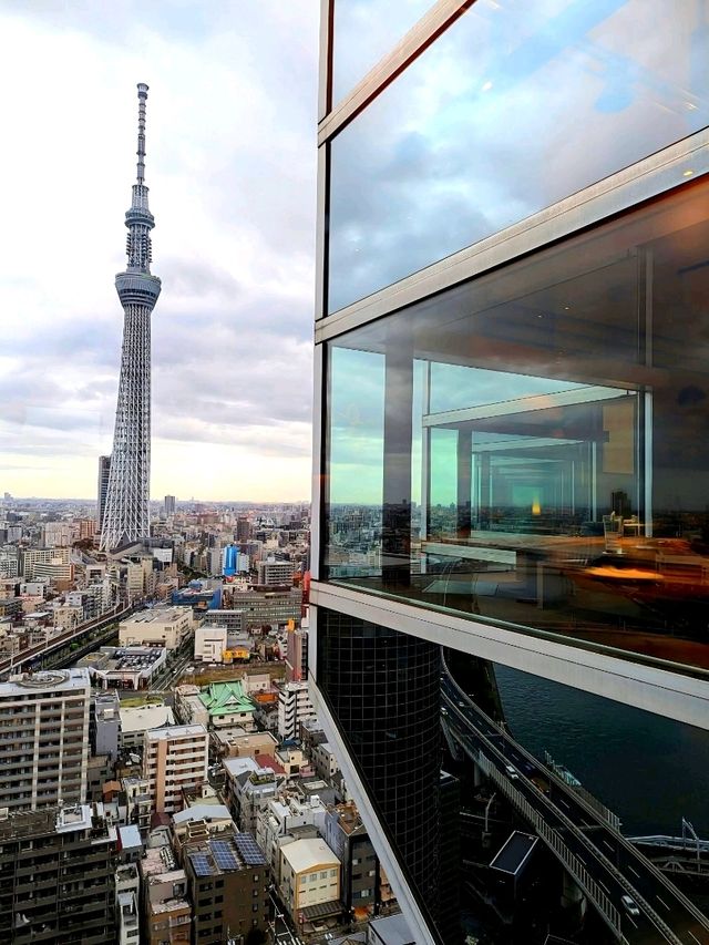 Panoramic view of of the Sumida River atop the Golden flame