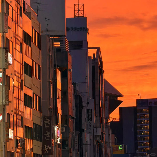 우와! 오사카 첫날에 이런 석양을 보다니… 심지어 폭우 뒤에! 🌅