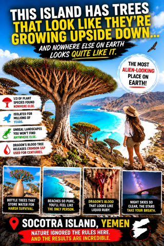 This island has trees that look like they're growing upside down... Socotra lsland