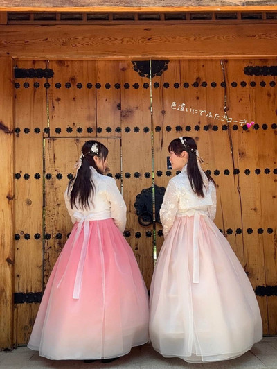 韓国チマチョゴリ、アイボリー&pink ドレッシー 