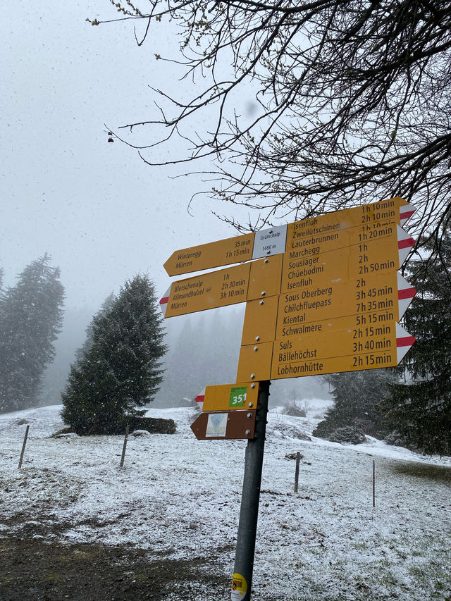 winter wonderland hike in Swiss mountains