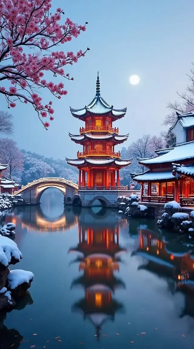 誰懂！雪夜偶遇這處神仙亭台