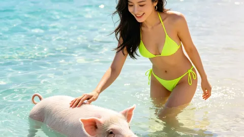 Pig Island in the Bahamas|2026 Visa-Free Island Paradise, Get Close to the Swimming Pigs 🐷🌊 — traveler post in Exuma