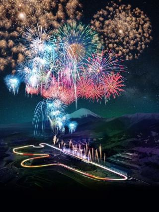 Cherry Blossom Season at the Foot of Mount Fuji: A Dreamy Fusion of Fireworks and Racing