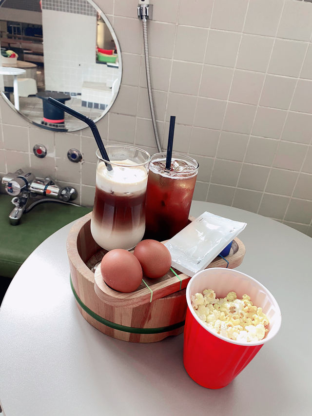 大推！清州汗蒸幕咖啡cafe mokgan!用木盆裝餐點進到浴池享用吧❤️