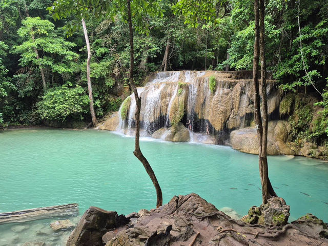 透き通るエメラルドグリーンの水と7段の絶景。まるで楽園のようなひととき。🐘💧 #エラワン滝 #タイ旅行 #自然が好き