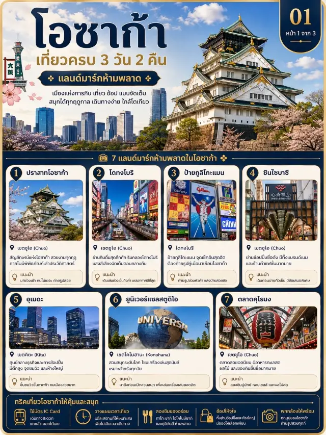 🇯🇵 โอซาก้า เที่ยวครบ 3 วัน 2 คืน — คู่มือเที่ยวฉบับเดียวจบ!