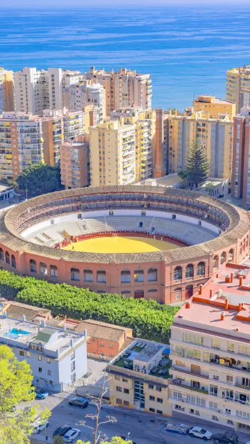 Photo spots at La Malagueta Bullring in Malaga, Spain, with romantic sea views