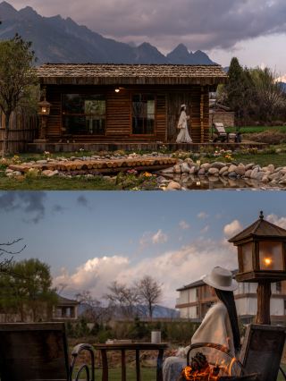 Lijiang hotel ceiling! Lawn cabin + lying down to watch the sunrise over the golden mountains!