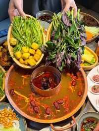 wild mushroom hotpot by Cuihu Lake!