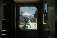 開往富士山的電車富士急行線視角看富士山