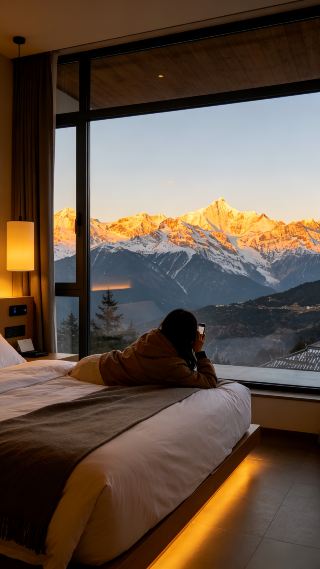 玉湖村の隠れ家民宿、一歩も外に出ずとも金山の絶景に出会う