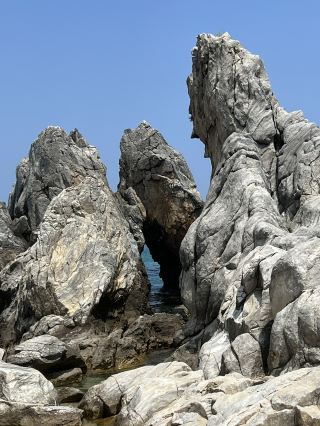 The rocky formations and the sea at Chuam Beach
