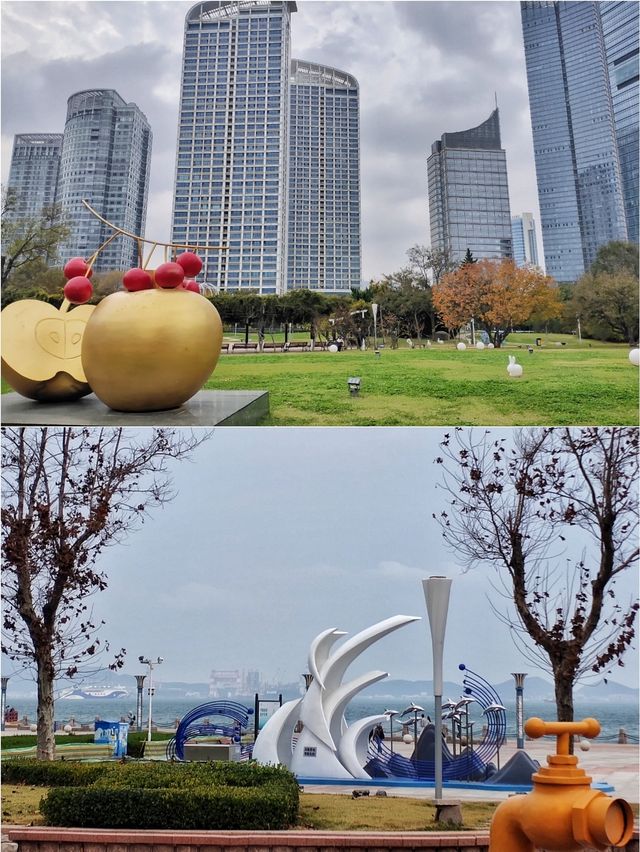 煙台濱海廣場觀賞秋天的大海。