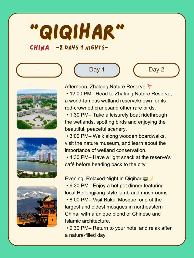 Qiqihar itinerary for 2 days trip