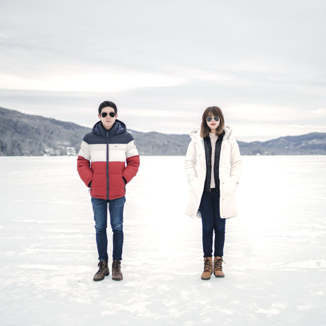 Walking on the frozen surface of Lake Morey