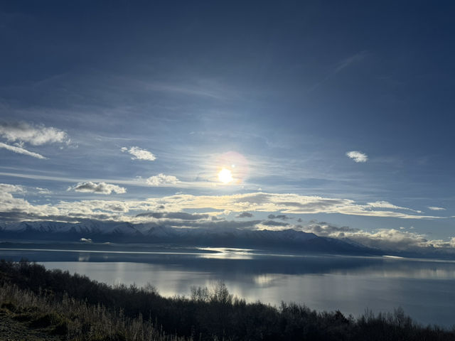 The Sun, Lake and Mountain