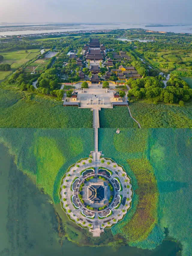 Aerial view of the natural scenery of Yangcheng Lake Peninsula