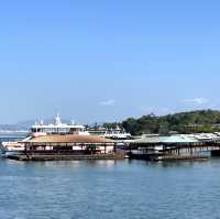【JR西日本宮島フェリー/広島県】海から弥山と大鳥居を望むフェリー