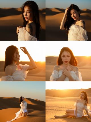 중웨이 사막 여행 스냅｜텅거리 일몰 화이트 원피스 화보, 분위기 끝판왕!