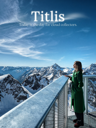 Dreamy Mount Titlis in the Swiss summer: see snow in summer, look down to see lakes.