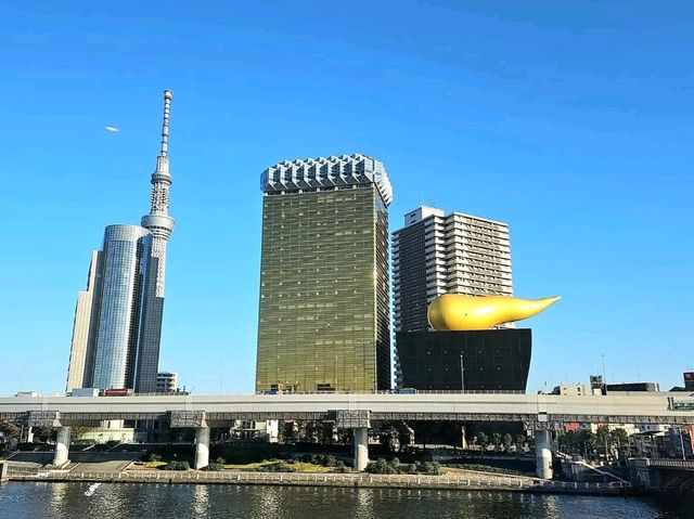 Panoramic view of of the Sumida River atop the Golden flame