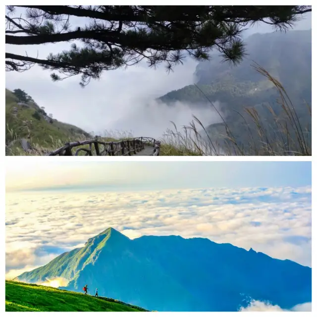 山々が雲に囲まれている、武功山