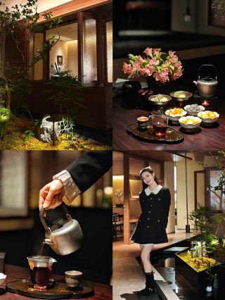 A Pu'er tea house with a strong Zen atmosphere next to the Jade Buddha Temple