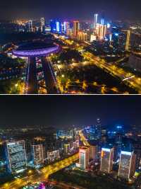 航拍濟南城市發展的新高地｜東部新城奧體中心的日與夜